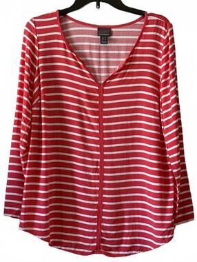 Motherhood Maternity Red and White Striped Long Sleeve V-Neck Top